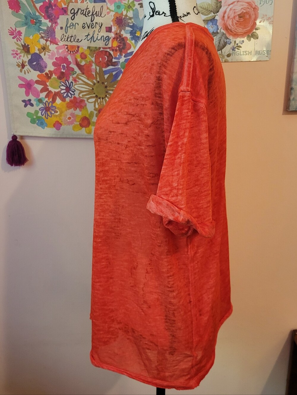 Free People We The Free Relaxed Fit Cassidy Oversized In Poppy Raw Hem Tee M,EUC - Picture 9 of 16